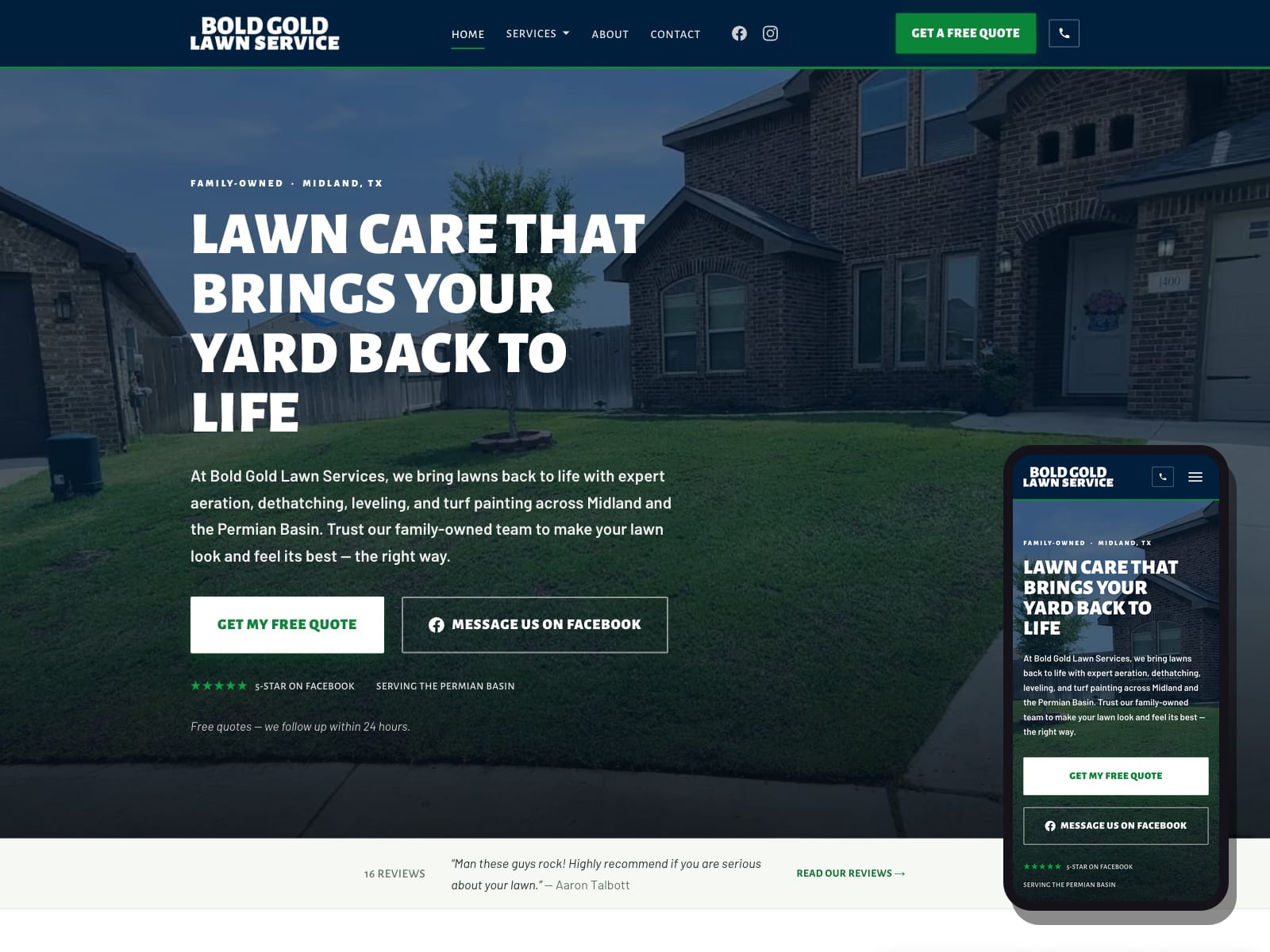 The Bold Gold Lawn Services website homepage