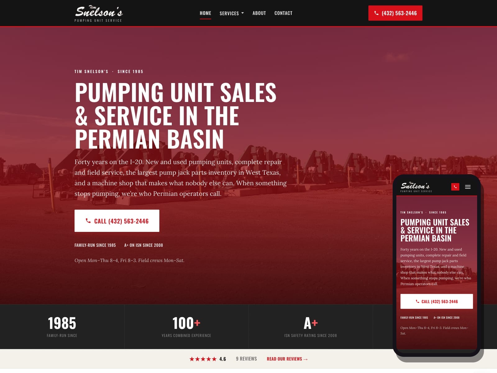 The Tim Snelson's Pumping Unit Service website homepage